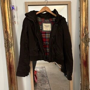 Abercrombie & Fitch Dark Brown Coat with Colorful Plaid Lining